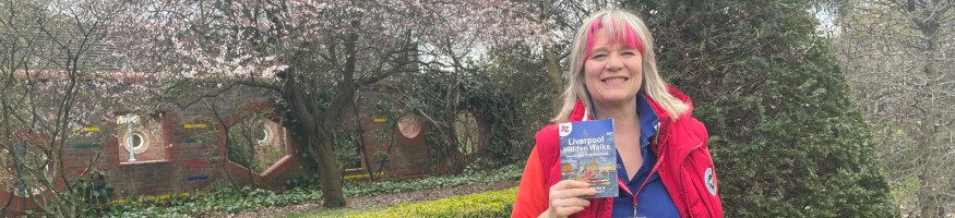 Liverpool Hope PGCE student Claire Rider at Hope Park with her new book, Liverpool's Hidden Walks